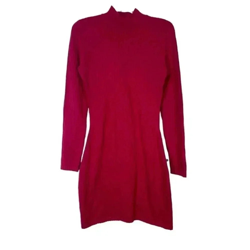 Paris Atelier & Other Stories Wool Blend Burgundy Ribbed Knit Sweater Dress